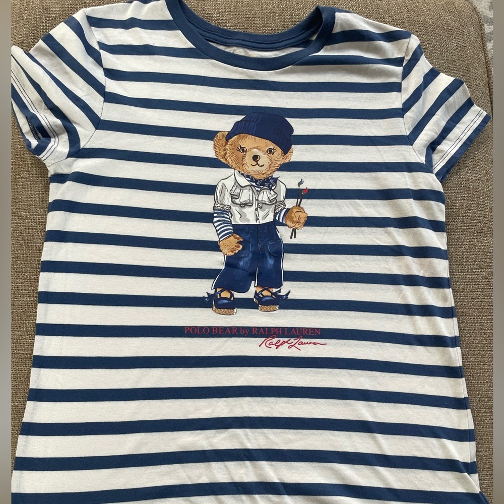 Ralph Lauren Kids Striped Blue Bear T-Shirt